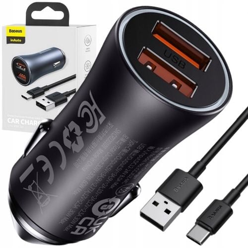BASEUS SZYBKA ŁADOWARKA SAMOCHODOWA DO TELEFONU 40W 5A USB QC 4.0 KABEL na Arena.pl