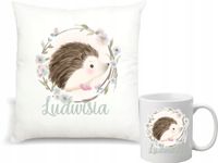 Zestaw PODUSZKA + KUBEK nadruk Z JEŻEM PREZENT DLA DZIECKA Z IMIENIEM
