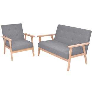 Zestaw wypoczynkowy: sofa i fotel, materiałowy, jasnoszary
