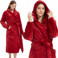 SZLAFROK Z KAPTUREM WIĄZANY CIEPŁY MIĘKKI UNISEX S/M PAULO BORDOWY