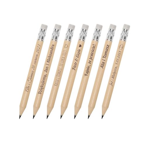 Mini Ołówki Drewniane Ołowek z Logo Krótki + Grawer 100 szt na Arena.pl