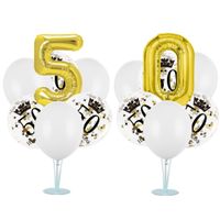 Zestaw balonów na stojaku 50 urodziny, biało-złoty