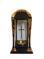 ZNICZ SZKLANY Nowoczesna kapliczka z złotymi dodatkami DUŻY 31 cm