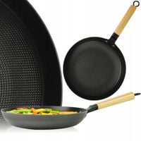 PATELNIA ŻELIWNA Z DREWNIANĄ RĄCZKĄ DO SMAŻENIA 26 CM GRILL GAZ INDUKCJA