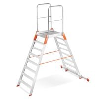 Drabina aluminiowa magazynowa mostek podest dwustronny 8 stopnie 3,71m TUV