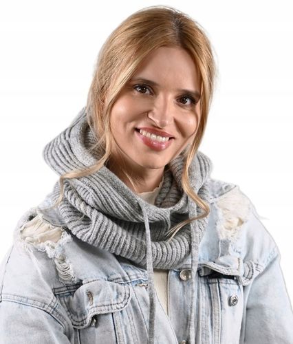 Czapka damska szara KAPTUR modny balaclava Kominiarka komin miekka zimowa na Arena.pl