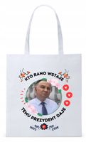 Prezydent Andrzej Duda Torba Eco Biała Shopper Z Nadrukiem Ze Zdjęciem