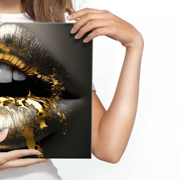 Obraz Ścienny Złoto-Srebrne USTA Efekt 3D Dekoracja Płótno Canvas 90cm x 60cm zdjęcie 4