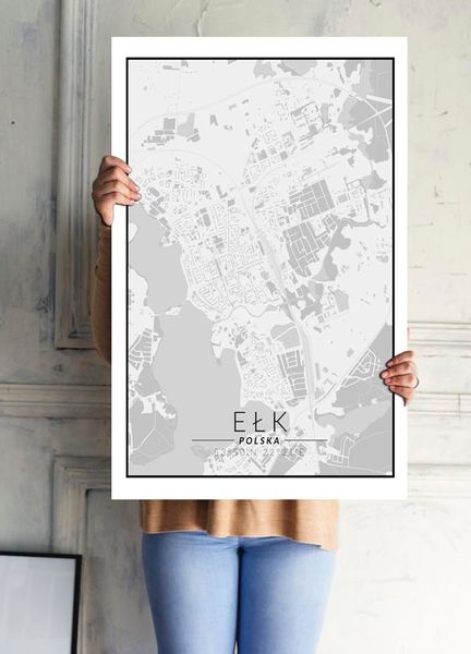 Ełk mapa czarno biała - plakat 40x50 cm zdjęcie 2