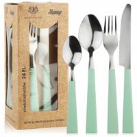 ZESTAW SZTUĆCÓW NA 6 OSÓB SZTUĆCE NOWOCZESNE POŁYSK 24 EL SELEDYNOWE RĄCZKI