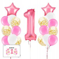 ZESTAW RÓŻOWYCH BALONÓW NA ROCZEK 1 URODZINY ZESTAW URODZINOWY