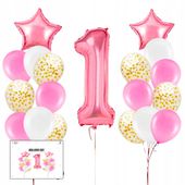 ZESTAW RÓŻOWYCH BALONÓW NA ROCZEK 1 URODZINY ZESTAW URODZINOWY