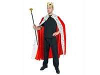 Strój Króla na Jasełka dla Dorosłych, Czerwony Atłasowy, peleryna i korona