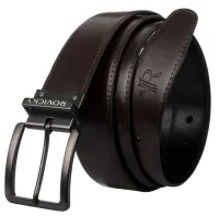 męski pasek dwustronny z licowej skóry naturalnej - brązowy/czarny