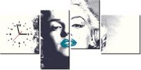 45CM 120CM ZEGAR 4 ELEM MARILYN MONROE TURKUSOWYMI USTAMI ŚCIENNY