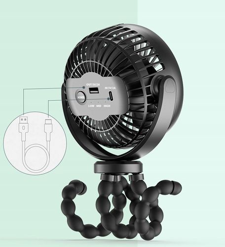 WENTYLATOR PRZENOŚNY WIATRAK BIURKOWY 5200mAh Z ELASTYCZNYM STATYWEM na Arena.pl