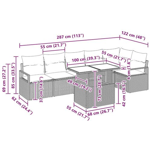 Zestaw Sof na Ogród z poduszką 7 pcs Brązowy Polirattan na Arena.pl