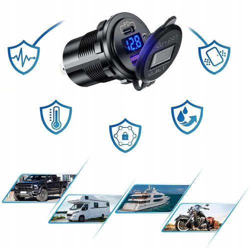 Ładowarka samochodowa USB QC 3.0 USB-C C PD gniazdo zapalniczki Woltomierz na Arena.pl