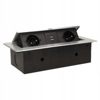 GNIAZDO CHOWANE W BLAT NABLATOWE GNIAZDKO WPUSZCZANE 2x230V + 2xUSB SREBRNE