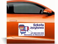 Magnes na samochód reklama magnetyczna 60x30 cm szkoła językowa różne wzory