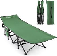 Łóżko polowe składane z ściętym zagłówkiem i kieszenią zielone