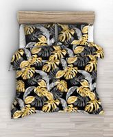 Pościel z kory 140x200 czarna w szare złote egzotyczne liście