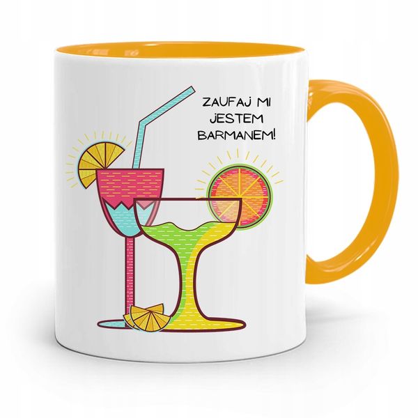 Kubek Żółty Dla Barmana Zaufaj Mi Jestem Barmanem Z Nadrukiem Ze Zdjęciem zdjęcie 1