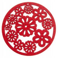 Drewniana zawieszka kwiaty ażur 50mm czerwony