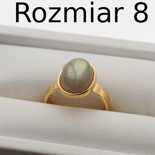Pierścionek z Labradorytem owalnym w srebrze złoconym 14 (Średnica wewnętrzna 17 mm) +/- 2 rozmiary regulacji na Arena.pl