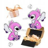 Kolczyki srebrne 925 z emalią różowy Stich Angel dla małej damy