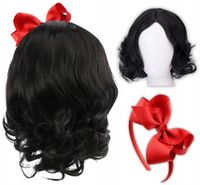 PERUKA KRÓLEWNA ŚNIEŻKA ŚNIEŻKI CZARNE WŁOSY KOKARDA DLA DZIECI KARNAWAŁ