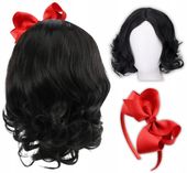 PERUKA KRÓLEWNA ŚNIEŻKA ŚNIEŻKI CZARNE WŁOSY KOKARDA DLA DZIECI KARNAWAŁ