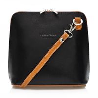 VERA PELLE torebka skórzana listonoszka z paskiem V024 czarna + camel