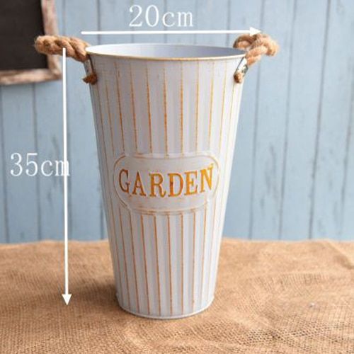 Vintage Doniczka doniczka -  Wiadro - METALOWA - Idealna Do Domu I Ogrodu Biały Extra Rozmiar na Arena.pl