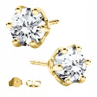 Złote Kolczyki Wkrętki 925 Białe Kryształy 6mm Cyrkonie Kółka POZŁACANE 585