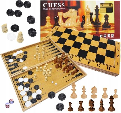 GRA W SZACHY WARCABY TRYKTRAK DUŻE DREWNIANE 3w1 PREZENT POD CHOINKĘ ŚWIĘTA na Arena.pl