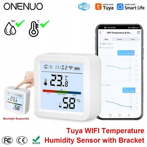 Termometr Czujnik Temperatury Wilgotności i Zegar TUYA SMART LIFE WIFI LCD na Arena.pl