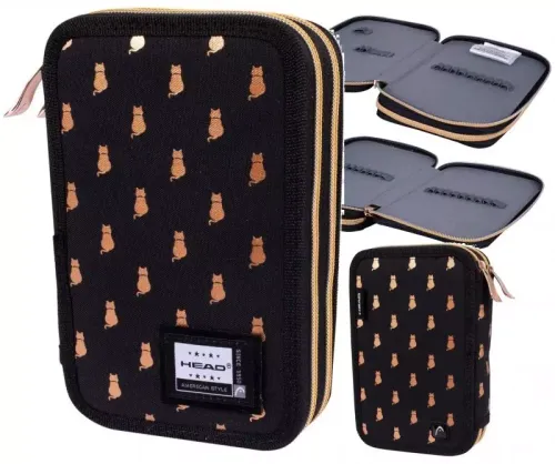 Piórnik bez wyposażenia dla dziecka na przybory szkolne czarny w złote koty na Arena.pl