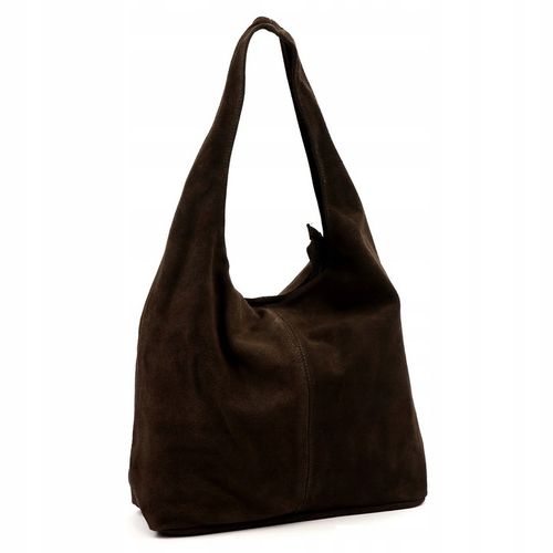 Laura Biaggi torebka shopper skóra naturalna zamszowa brązowy na ramię na Arena.pl