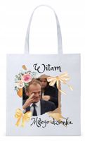 Donald Tusk Platforma Torba Eco Biała Shopper Z Nadrukiem Ze Zdjęciem