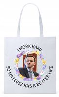 Mateusz Morawiecki Pis Torba Eco Biała Shopper Z Nadrukiem Ze Zdjęciem