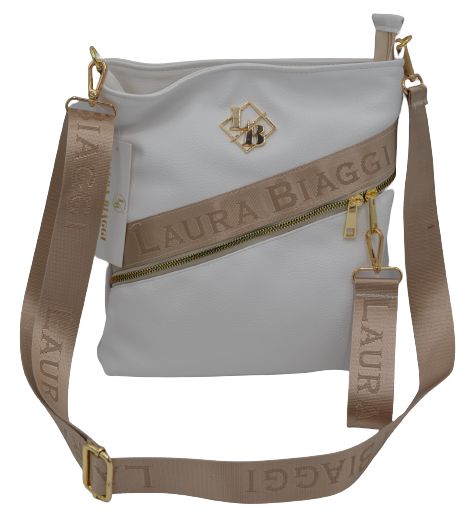 Laura Biaggi – torebka listonoszka zamek brelok biały groszek A359 zdjęcie 1