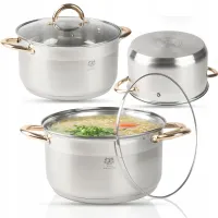 GARNEK Z SZKLANĄ POKRYWKĄ SOLID GOLD 6L STAL NIERDZEWNA INDUKCJA GAZ