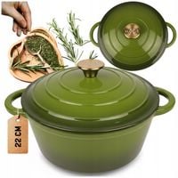 GARNEK ŻELIWNY 3L EMALIOWANY Z POKRYWĄ OLIWKOWY GAZ INDUKCJA PIEKARNIK