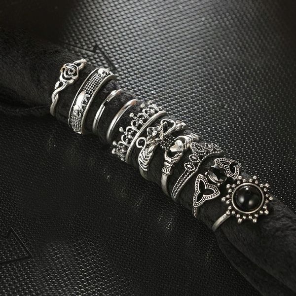 Srebrny ZESTAW PIERŚCIONKÓW RETRO PUNK BOHO 09 zdjęcie 5