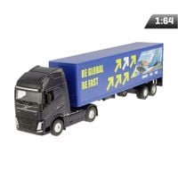 Model 1:64 VOLVO FH, granatowy ciągnik, naczepa BE GLOBAL