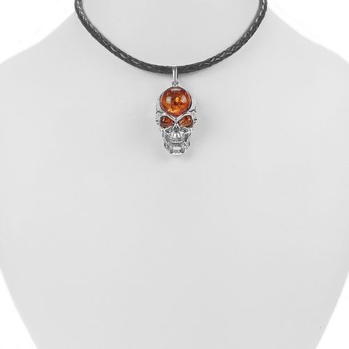 SREBRNY WISIOREK CZASZKA z oryginalny BURSZTYN srebro 925 DLA MĘŻCZYZNY na Arena.pl