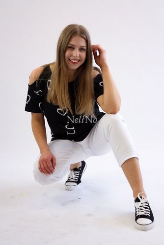 Koszulka w srebrne serduszka z wyciętymi ramionami Sonia Czarna UNI na Arena.pl