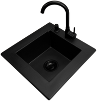 Zlewozmywak jednokomorowy FRENIT 12 czarny + bateria LUNA + dozownik