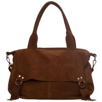 VERA PELLE torebka damska zamszowa shopper z klapą i paskiem V698 brązowa